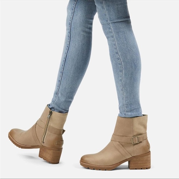 Sorel Shoes - Sorel Cate Buckle Leather & Suede Bootie Brown Cream size 9